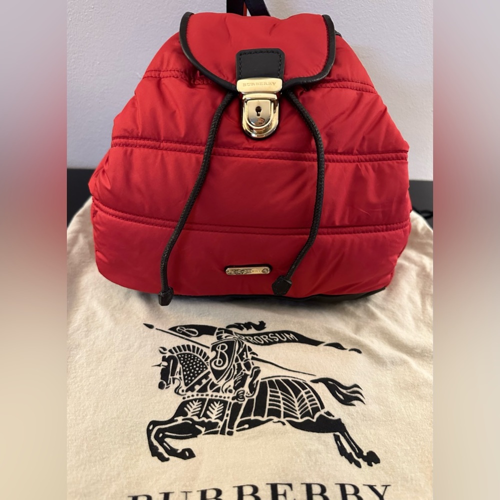 BURBERRY Quilted Mini Backpack Push lock Bag Drawstring with dustbag.
